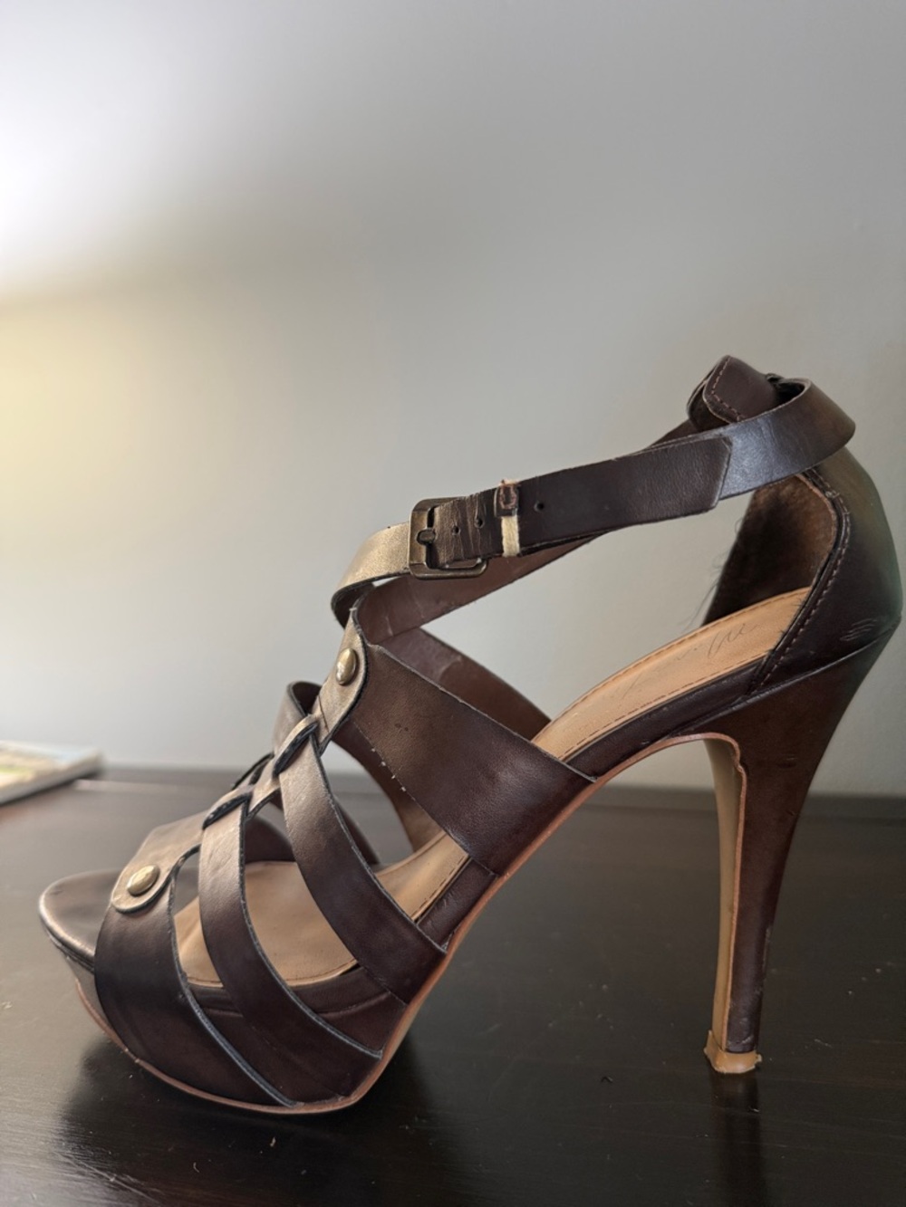 Marc Fisher Dark Brown Strappy High 4" Heel Sandals
